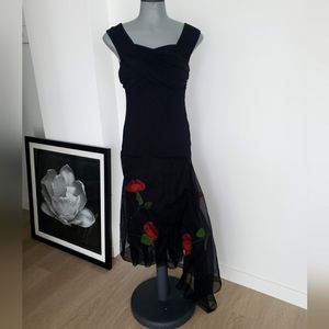 NWT Save The Queen black asymmetric dress with red roses